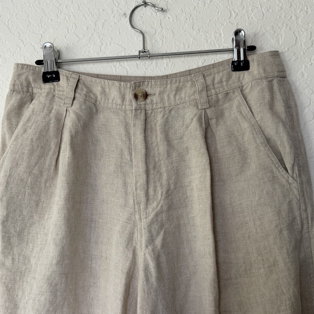 Sundance Womens 100% Linen Pants Size 4 Beige Cropped Wide Leg Pleated Front - Picture 3 of 11
